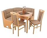 Heinz Hofmann Eckbankgruppe 4-teilig, mit Truhen, Tisch ausziehbar, Buche teilmassiv, Bezugsfarbe Cappuccino