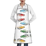 ZIMBRO Classic Car Roadsters Old Fashioned Wasserdicht und Fettdicht, Küchenschürze für Männer und Frauen, verstellbare Latzschürze, weiß, Einheitsgröße, Weiß, EinheitsgröÃŸe