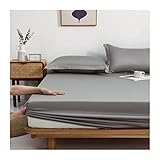 100% Baumwolle Spannbettlaken Superweiches Atmungsaktiv Dehnbar Spannbetttuch Maschinenwaschbar Tiefe Taschenlaken Weiche Qualität Bügelfrei Bettlaken (Color : Silver, Size : 135x200+25cm)