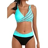 Bikini Damen GroßE Brüste Bauchweg Bademode Zweiteiliger Push Up Sexy Farbblockdruck Brustpolster Swimsuit Set Frauen Bikini Set Knot Triangel Bikini Swimsuit Low Rise Bademode (Green-4, M)