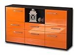 Lqliving Sideboard Dominika, Korpus in anthrazit matt, Front im Hochglanz-Design Orange (136x79x35cm), inkl. Metall Griffen, Made in Germany