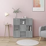 homiuse 90x30x90 cm Regal Wand BüCherregal WüRfelregal BüCherregal Holz Buchregal BüCherschrank Aufbewahrungsregal Bookshelf Bücherregal Grau Sonoma Holzwerkstoff 9 FäChern (5 FäChern mit TüRen)