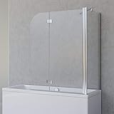 Schulte D693477201 41 50 Badewannenfaltwand Angle, 2-teilig 112 x 142 cm mit Seitenwand für 70 cm Badewanne, 5 mm Sicherheitsglas (ESG) Klar hell, Chromoptik