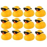 Gummi Enten, 12St 5cm Bad Eenten Spielzeug mit 12St Sonnenbrillen Ente Float and Squeak Gummi Enten für Baden Cute Yellow Badeente für Babyparty Geburtstags Party Dekor Zubehör