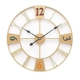 VALCLA Wanduhr Modern Wohnzimmer Dekorative Wanduhr, Europäische Retro-Uhr Mit Römischen Ziffern, Metall, Vintage-Wanduhr Für Zuhause, Wohnzimmer Schlichte Wanduhr (Color : Gold, Size : 60 * 60cm)