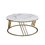 Y-Leah Runder Marmor-Tablett-Couchtisch, einfaches Edelstahlgestell mit DREI Diagonalen, 80 × 80 × 45 cm