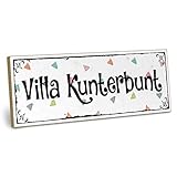 ARTFAVES® Holzschild mit Spruch - Villa KUNTERBUNT | Shabby Chic Vintage Schild | Deko Geschenk zum Thema Familie, Zuhause | Größe: 28 x 10 cm