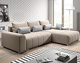 Furnix Ecksofa Loreta mit Schlaffunktion und Bettkasten - Couch L-Form Sofa mit Kissen - Stellfüße in Chromoptik - B260 x H98 x T179 cm, Liegefläche: 148 x 205 cm - EN2-20 (Beige)