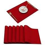 6er Set Platzsets Hitzebeständigen Waschbaren Vinyl Tischsets 30*45cm (6er Platzsets, Rot)