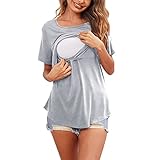 Babykörbchen Mit Wiege Damen Umstands-T-Shirt mit Rundhalsausschnitt, einfarbig, asymmetrisch, Stilloberteil zum Stillen Top Glitzer