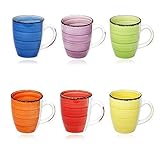 DRULINE 6er Set Kaffeetasse Kaffee Tee Milch Kakao Keramik Becher Tassen Pott Premium Porzellan Uni bunt Modernes Design ca. 350 ml in tollen Farben für Ihr liebstes Heißgetränk für Kaffee, Cappuccino und Latte Macchiato Bunt 45544 Tasse Geschenk für Arbeitskollegen Kollegin - Bürotasse Trinkbecher Becherset Mehrfarbig Kaffeebecher Teetassen Bunte Serie,(Ø x H)ca. 8,5 x 10 cm