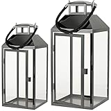 Laterne Gartenlaterne 2 Set Metall Windlicht Laternen Deko Kerzenhalter Kerzenleuchter Kerzenständerr für Innen Außen Outdoor Indoor Wohnzimmer Garten Balkon Gartenbeleuchtung, Schwarz