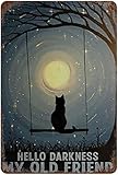 Bonoff Xin Vintage-Deko-Poster mit schwarzer Katze 'Hello Darkness My Old Friend', Metallschild, 20,3 x 30,5 cm