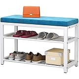 MEFFEE Schuhschrank im Eingangsbereich,einfacher Schuhwechselhocker mit schmiedeeisernem Rahmen,an der Tür verfügt über EIN bequemes gepolstertes Schuhschrank-Schuhschrank-Doppelschicht-Haushaltsre