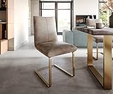 DELIFE Schwingstuhl Lelio-Flex Freischwinger flach Gold Taupe Vintage Taschenfederkern