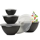 Hausfelder Salatschüssel Set groß mit Deckel, Bowl Schüsselset 0,7-6 L in Anthrazit Schwarz, große Schüsseln aus Kunststoff BPA-frei