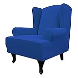 Easy-Going Stretch-Sofa-Schonbezug mit Flügelrücken, 1 Stück, Sofabezug, Möbelschutz, Couch, weich mit elastischem Boden, Spandex, Jacquard-Stoff, kleine Karos(groß, klassisches Blau)