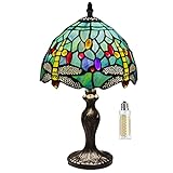 MIAOKE Tiffany Style Tischlampe, VintageTischlampe Handcraft Glasmalerei Lampenschirm Tischlampen für Schlafzimmer Nachttischlampe Arbeitszimmer Office (Grüne Libelle)