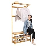 Schuhbank, Garderobenständer, Kleiderbügel, Garderobenständer, Garderobenständer, Eingangsbereich, Garderobenbaum, Flur, Schuhregal und Bank mit Regalen, Flurbaum mit Haken, hölzerner Kleide