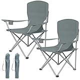 AMHANCIBLE Campingstuhl Faltbar 2er Set, Angelstuhl Klappbar mit Getränkehalter, Hohe Rückenlehne, Klappstuhl Camping mit Armlehnen und Tragetasche, Campingstühle Leicht, tragbar, bis 150Kg