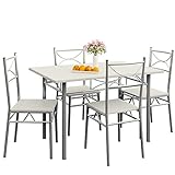 Casaria 5 TLG Sitzgruppe Paul Esstisch mit 4 Stühlen Weiß für Esszimmer Küche Essgruppe Küchentisch Tisch Stuhl Set