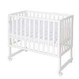 roba Stuben- und Beistellbett safe asleep® 3 in 1-45 x 90 cm - Höhenverstellbar - Komplettes Anstellbett mit Matratze + Canvas Barriere - Mesh Umrandung - Bett Set für Babys - Holz weiß