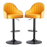 YHJZSM Barhocker aus PU-Leder, 2er-Set, verstellbare Thekenhocker, drehbare Barhocker für Kücheninseln, Gelb/Schwarz/Hellblau/Grau/Dunkelgrün (gelbe Sitzhöhe 78 cm)