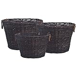 Möbelsets, Werkzeuge, 3-teiliges stapelbares Brennholzkorb-Set, dunkelbraune Weide