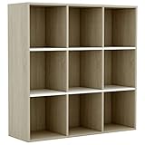 vidaXL Bücherregal mit 9 Fächern Standregal Wandregal Büroregal Regal Aktenregal Bücherschrank Aufbewahrungsregal Weiß Sonoma-Eiche 98x30x98cm Holzwerkstoff