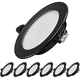 Einbaustrahler LED Ultra Flach 230V - 6er Set Einbauleuchten 7W Energieeffiziente Deckenspots Deckenstrahler IP44 Einbauspots für Badezimmer Küche Wohnzimmer (2700K,Schwarz)