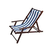 CHUTRU Klappbarer Garten-Liegestuhl, Hartholz, Strandkorb, Meeresliege, Liegestuhl, für drinnen und draußen, Blau und weiß gestreift
