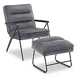 M MCombo Grau Relaxsessel mit Hocker, bequemer Polstersessel, moderner Wohnzimmerstuhl, Samt, 4750