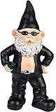 Brubaker Gartenzwerg Cooler Biker Schwarz - Rocker Zwerg Mann mit Sonnenbrille - Gartenfigur Lustig - Dekoration Wetterfest für Garten Campingplatz - Gartendeko für außen - 24 cm groß