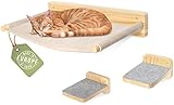 WOOWOOD® Kletterwand Katzen inkl. 2X Katzenstufen [Extra Groß und Stabil] I Katzenhängematte Wand 3-Teilig I Kletterwand Set I Katzenwand I Wandliege Katzen I Katzenplattform I Katzenregal