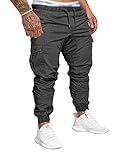 SOMTHRON Herren Elastische Taille Gürtel Baumwolle Jogging Sweat Hosen Plus Size Mode Lange Sports Cargo Hosen Shorts mit Taschen Joggers Activewear Hosen, Dark Grey, L