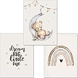 artpin® Poster 3er Set Kinderzimmer, Bilder Babyzimmer, grau beige Baby Mond K1