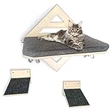 Holznager Katzenliege für die Wand im 3er Set| Katzenbett für die Wandmontage mit Stufen| Kletterwand für Katzen aus Echtholz | schwebende Katzenmöbel, Katzenregal | Wandliege Katzen