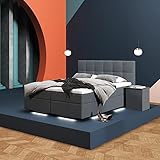 INNOCENT® P6 Air - LED | Boxspringbett 160x200 - H3 in Grau Stoff N13 | 2-Schicht Visco 6cm Topper | Pocket Tonnentaschen-Federkernmatratze | H3 Härtegrad | Boxspringbetten | HB03