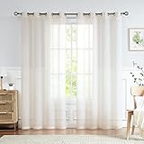 FMFUNCTEX Gardinen mit Ösen Natürliche Vorhang Leinenoptik Mischgewebe Kurz Transparente Beige Vorhänge Linen für Wohnzimmer Schlafzimmer Kinderzimmer,2 Stück,135 B×245CM H