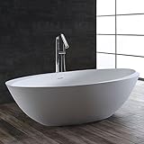 StoneArt Freistehende Badewanne aus Mineralguss Design Gussmarmor Standbadewanne moderne Wanne freistehend inkl. Ablaufgarnitur BS-531 190x100 weiß matt