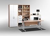 Arbeitszimmer komplett Set MAJA SYSTEM 1200 Büromöbel in Eiche/Weiß Hochglanz - 6teilig