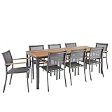 NATERIAL - Gartenmöbel Set für 8 Personen - Gartentisch ORIS 200x90 cm - 8er Set Gartenstühle ORIS mit Armlehnen - Aluminium - Textilen - Eukalyptus FSC - Gartenset - Sitzgruppe - Gartengarnitur