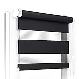 Moderne Tag-Nacht-Rollo ohne Bohren, 40cm x 120cm, Schwarz, Einfache Installation, Klemmfix, Duo Doppelrollo, Maßgeschneiderte Größe, Sonnenschutz