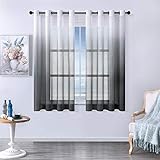 MRTREES Voile Gardinen Farbverlauf Leinenoptik Transparent Vorhang Kurz Tüllvorhang mit Ösen in Schwarz Weiß Verlauf 160×140cm (H×B) Modern für Dekoration Kinderzimmer Wohnzimmer Schlafzimmer 2er-Set