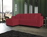 Dmora - Schlafsofa Fernando, Eckschlafsofa mit umkehrbarer Halbinsel, Aufbewahrungssofa für Wohnzimmer mit chaiselongue und 2 Kissen, Cm 230x150h81, Rot