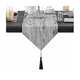 Stfery Tischläufer Herbst Landhaus, Tischläufer Hochzeit Boho Grau 30x360CM Holzmaserung Baumwolle Table Runner Tischdeko Wohnzimmer Küche
