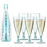 Weingläser Kunststoff to go, 5er-Set Tragbare Weinglas Camping Sektgläser Plastik Mehrweg Weingläser Ohne Stiel mit Aufbewahrungsflasche und Abtropfschale Stapelbar und Abnehmbar für jeden Anlass Blue