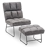 MCombo Sessel mit Hocker, Relaxsessel für Wohnzimmer, moderner Fernsehsessel Loungesessel Stuhl, Mikrofaser, 0016 (dunkelgrau)