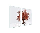 DarHaus Herdabdeckplatten tweiteilig 100x52 cm Ceranfeld Abdeckung Glas Spritzschutz Abdeckplatte Glasplatte Herd Ceranfeldabdeckung Deko, Baum Laub