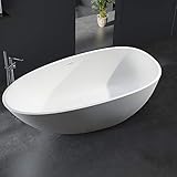 Freistehende Badewanne aus Mineralguss VELA STONE weiß - 180 x 90 cm - Solid Stone